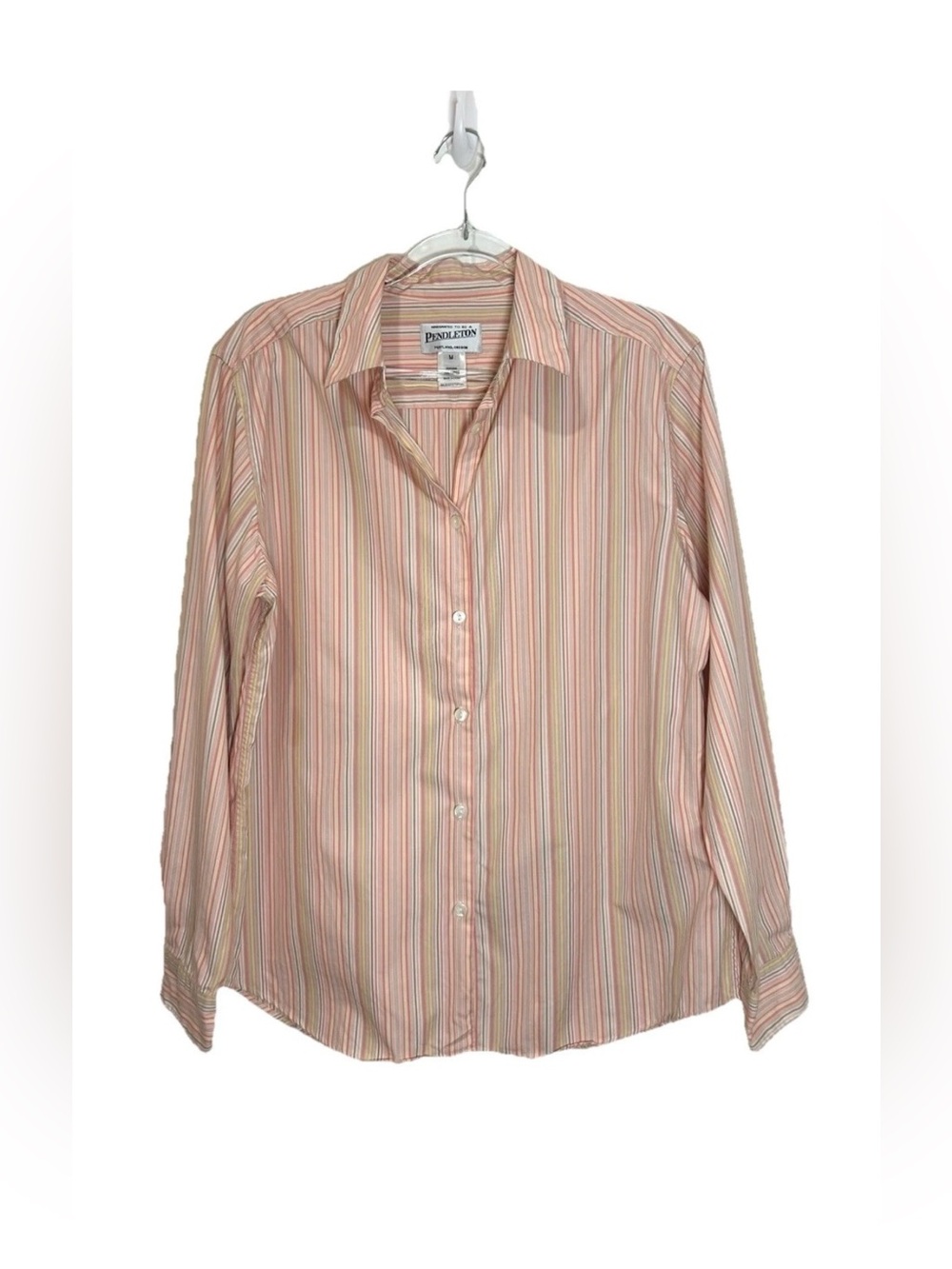 Pendleton Button Down Shirt Women Sz M Striped 100% Cotton Pink Pastel Preppy